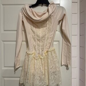 Cream and White Lace Dress with Cowl Neck